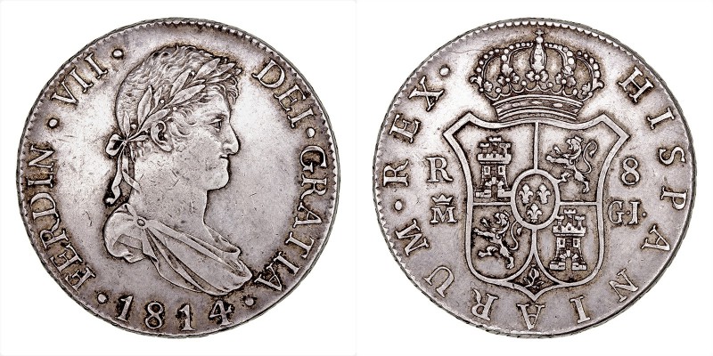 MONARQUÍA ESPAÑOLA
FERNANDO VII
8 Reales. AR. Madrid GJ. 1814. Primer año de b...