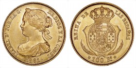 MONARQUÍA ESPAÑOLA
ISABEL II
100 Reales. AV. Madrid. 1861. 8,34 g. CAL.26. Ligeras rayitas, si no EBC