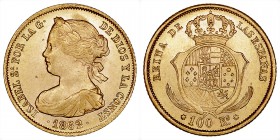 MONARQUÍA ESPAÑOLA
ISABEL II
100 Reales. AV. Sevilla. 1862. 8,43 g. CAL.40. EBC-/EBC