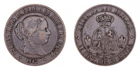 MONARQUÍA ESPAÑOLA
ISABEL II
2 1/2 Céntimos de escudo. AE. Jubia OM. 1868. CAL.645. MBC