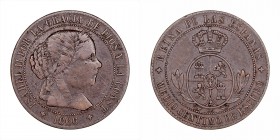 MONARQUÍA ESPAÑOLA
ISABEL II
1/2 Céntimo de escudo. AE. Jubia OM. 1866. CAL.672. MBC
