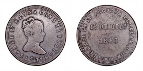 MONARQUÍA ESPAÑOLA
ISABEL II
AE-26. Proclamación en Ferrol, 1 Diciembre 1843. Acuñada en Jubia. H.7. MBC-