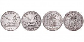 LA PESETA
GOBIERNO PROVISIONAL
5 Pesetas. AR. 1870. Lote de 2 monedas. Alguna estrella visible. CAL.3. MBC-