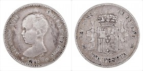 LA PESETA
ALFONSO XIII
Peseta. AR. 1891 *(18)-91 PGM. 4,94 g. CAL.38. MBC-