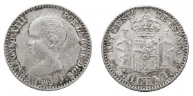 LA PESETA
ALFONSO XIII
50 Céntimos. AR. 1892 *9-2 PGM. CAL.55. EBC+
