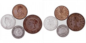 MONEDAS EXTRANJERAS
CEILÁN
Lote de 4 monedas. AR/AE. 1/2 Cent 1926, Cent 1892, 10 Cents 1900 y 25 Cents 1893. SC- a MBC+
