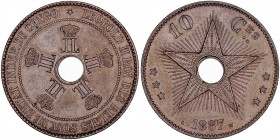 MONEDAS EXTRANJERAS
CONGO BELGA
LEOPOLDO II
10 Céntimos. AE. 1887. KM.4. Bella pieza. Muy escasa así. EBC+