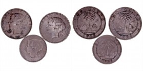 MONEDAS EXTRANJERAS
LIBERIA
Lote de 3 monedas. AE. Cent 1906 y 2 Cents 1906 (2). MBC- a BC+