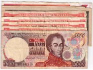 BILLETES
BILLETES EXTRANJEROS
Lote de 8 billetes. Venezuela 5 Bolívares 1989 y 5000 Bolívares 1997, (4), Japón 5 Rupias y 100 Pesos, Yugoeslavia 100...
