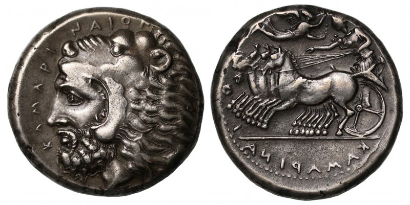 Sicily, Kamarina, c.425-405 BC, silver Tetradrachm, KAMAPINAIO[N] retrograde, be...
