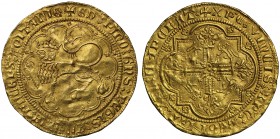 Edward the Black Prince (1362-72), gold Leopard d'Or (issued from 1362), crowned lion walking left, within tressure of eleven arcs, mullet in one span...