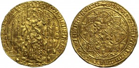 AU58 Edward the Black Prince, (1362-72), gold Pavillon d'Or, Bordeaux Mint, first issue with cinquefoil at centre of reverse and lis in first quarter ...