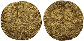 Edward IV, first reign (1461-70), gold "Rose" Ryal of Ten Shillings, light coinage (1465-70), Bristol Mint, King standing in ship holding sword and sh...
