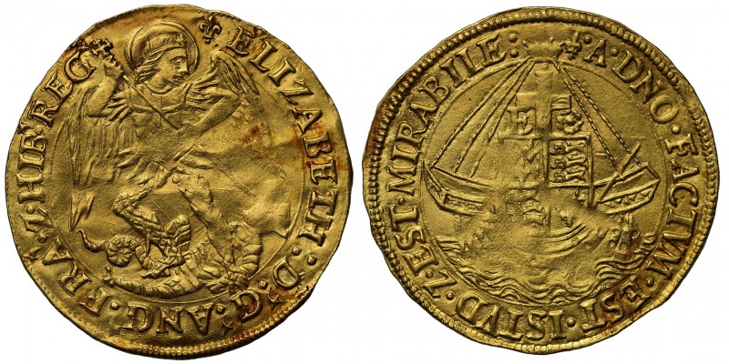 MS62 Elizabeth I (1558-1603), fine gold Angel of Ten Shillings, first to fourth ...