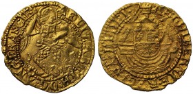 MS63 Elizabeth I (1558-1603), fine gold Quarter-Angel of Two Shillings and Sixpence, sixth issue (1583-1600), St. Michael slaying dragon right, St. Mi...