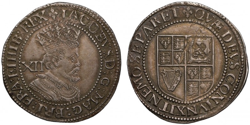 James I (1603-25), silver Shilling, third coinage (1619-25), sixth crowned bust ...