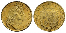 MS61+ William and Mary (1688-94), gold Five Guineas, 1692, conjoined busts right, legend surrounding, GVLIELMVS. ET. MARIA. DEI. GRATIA, toothed borde...