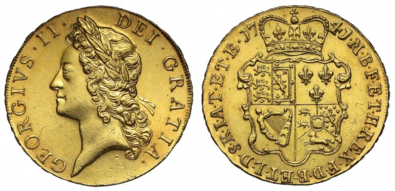 George II (1727-60), gold Five Guineas, 1741, the 4 struck over a 3 in date, you...