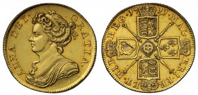 Anne (1702-14), gold Two Guineas, 1711, draped bust left, Latin legend and toothed border surrounding, ANNA. DEI. GRATIA. rev. crowned cruciform shiel...