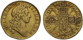 XF45 William III (1694-1702), gold Guinea, 1701, second laureate head right, legend and toothed border surrounding, GVLIELMVS. III. DEI. GRA., rev. cr...