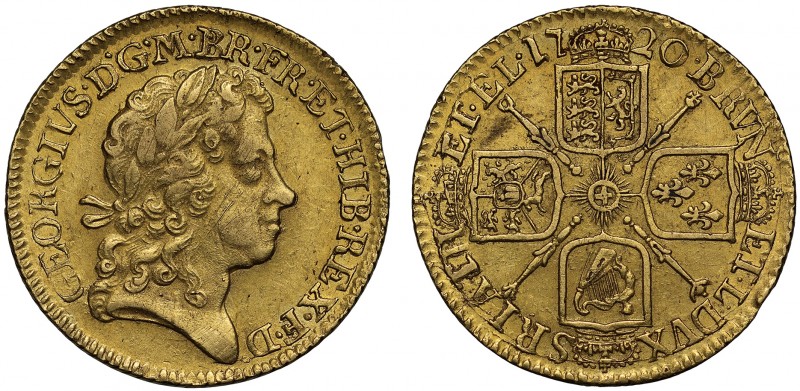 George I (1714-27), gold Guinea, 1720, small 20 in date, fourth laureate head ri...