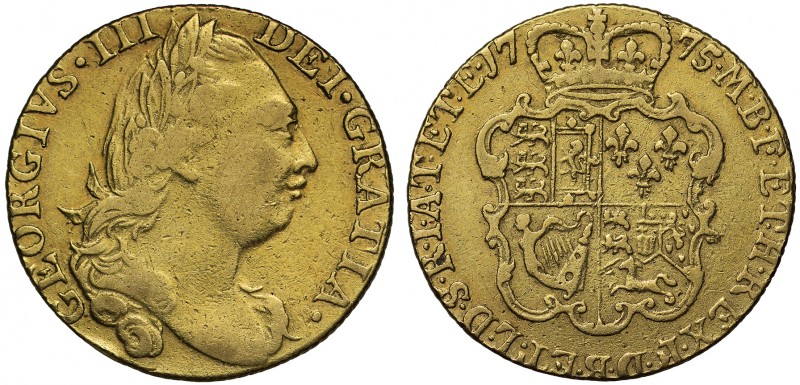 George III (1760-1820), gold Guinea, 1775, fourth laureate head right, GEORGIVS ...