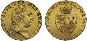 MS61 George III (1760-1820), gold Guinea, 1787, fifth laureate head right, GEORGIVS .III. DEI.GRATIA, rev. spade shaped crowned quartered shield of ar...