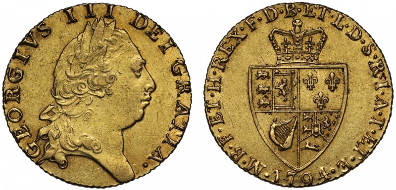 George III (1760-1820), gold Guinea, 1794, fifth laureate head right, GEORGIVS ....