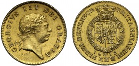 MS61 George III (1760-1820), gold Half-Guinea, 1813, seventh laureate head right, legend surrounding, GEORGIVS III DEI GRATIA, rev. quartered shield o...