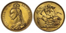 MS64 Victoria (1837-1901), gold Two Pounds, 1887, Jubilee type crowned bust left, J.E.B. initials on truncation for engraver Joseph Edgar Boehm, legen...