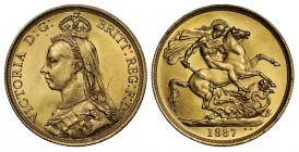 MS63 Victoria (1837-1901), gold Two Pounds, 1887, Jubilee type crowned bust left, J.E.B. initials on truncation for engraver Joseph Edgar Boehm, legen...