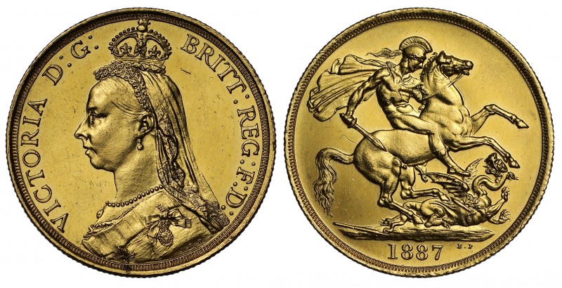 MS62 Victoria (1837-1901), gold Two Pounds, 1887, Jubilee type crowned bust left...
