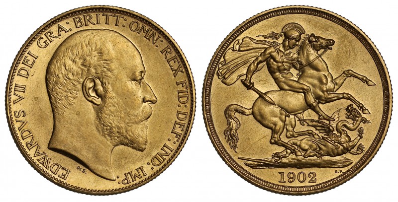 PF61 MATTE Edward VII (1901-1910), gold matt proof Two Pounds, 1902, bare head r...