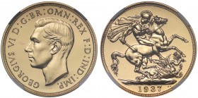 PF64 George VI (1936-52), gold proof Two Pounds, 1937, bare head left, initials HP below neck for engraver Humphrey Paget, legend and outer border sur...