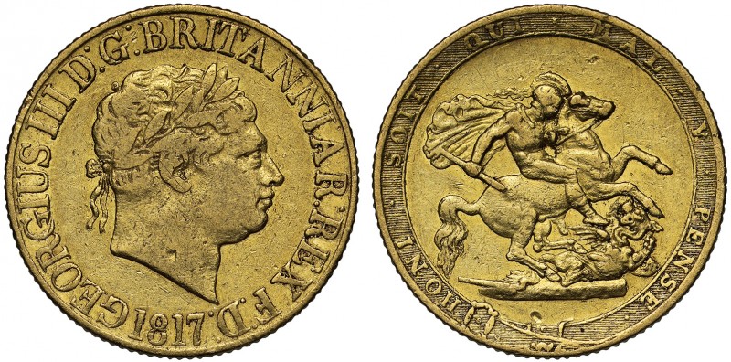 George III (1760-1820), gold Sovereign, 1817, first laureate head right, date be...