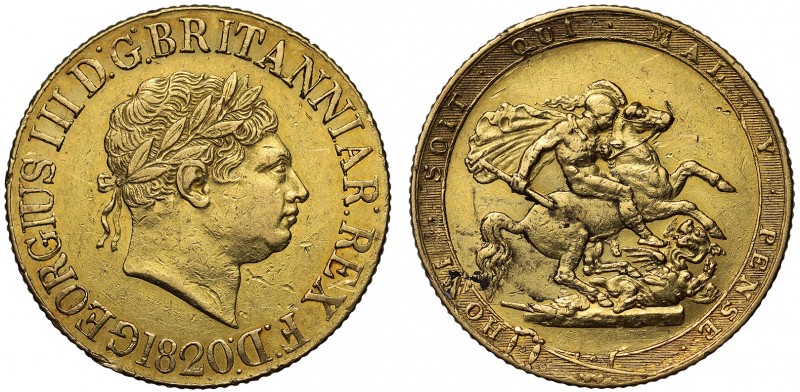 George III (1760-1820), gold Sovereign, 1820, second laureate head right, date b...