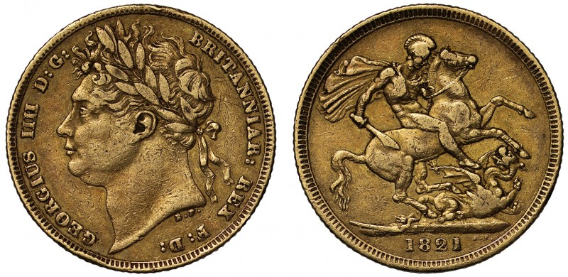 George IV (1820-30), gold Sovereign, 1821, first laureate head left, B.P. for Be...