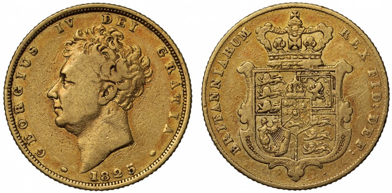 George IV (1820-30), gold Sovereign, 1825, bare head left, date below neck, lege...