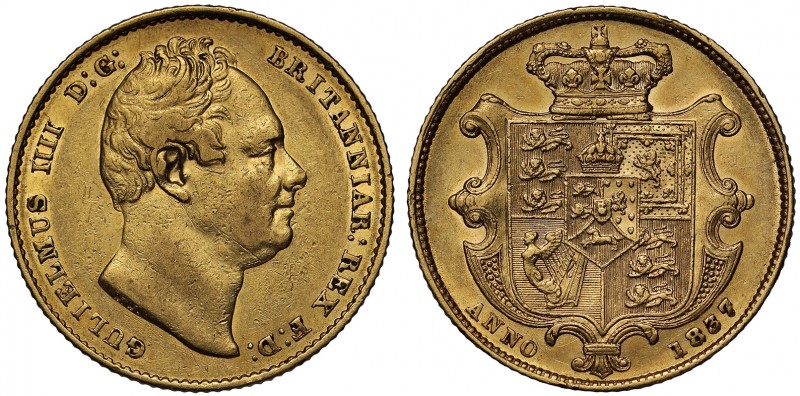 William IV (1830-37), gold Sovereign, 1837, second bare head right, W.W. incuse ...