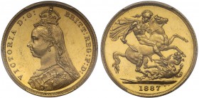 PR62 DEEP CAMEO Victoria (1837-1901), gold Pattern Sovereign, 1887, with 14 pearl necklace, London, Tower Hill Mint, Golden Jubilee style bust facing ...