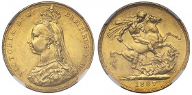 AU58 Victoria (1837-1901), gold Sovereign, 1887, Jubilee type crowned bust left, J.E.B. initials on truncation for engraver Joseph Edgar Boehm, angled...
