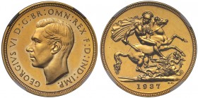 PF64+* George VI (1936-52), gold proof Sovereign, 1937, bare head left, initials HP below neck for engraver Humphrey Paget, legend and outer border su...