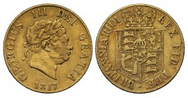 George III (1760-1820), gold Half Sovereign, 1817, laureate head right, date below, legend GEORGIVS III DEI GRATIA raised rim both sides, rev. crowned...