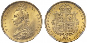 MS64 Victoria (1837-1901), gold Half Sovereign, 1887, Jubilee type crowned bust left, J.E.B. initials on truncation for engraver Joseph Edgar Boehm, L...