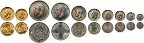 George V (1910-36), 10-piece gold and silver "short" proof Set, 1911, Coronation year, gold Sovereign and Half Sovereign, silver Halfcrown, Florin, Sh...