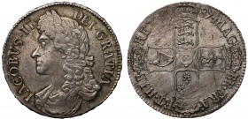 James II (1685-88), silver Crown, 1687, second laureate and draped bust left, legend and toothed border surrounding, IACOBVS. II. DEI. GRATIA, rev. cr...