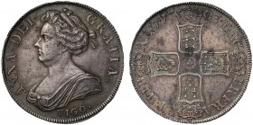 Anne (1702-14), silver Crown, 1703, VIGO. below first draped bust left, Latin legend and toothed border surrounding, ANNA.DEI. GRATIA., rev. Pre-Union...