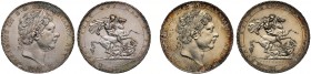 George III (1760-1820), silver Crowns, 1818 (2), laureate head right, PISTRUCCI below truncation, date below, Latin legend and toothed border surround...