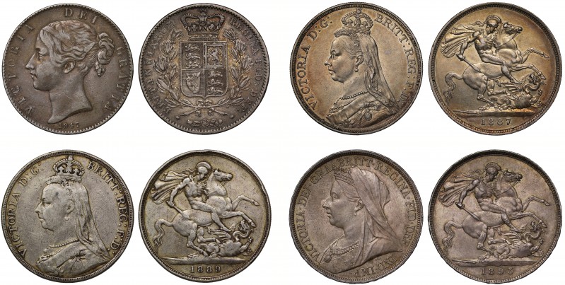 Victoria (1837-1901), silver Crowns (4), 1847, young filleted head left, date be...
