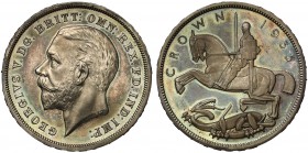 PF66 CAMEO George V (1910-36), 0.500 silver proof Crown, 1935, Silver Jubilee Issue, bare head left with raised BM for Bertram Mackennal on truncation...